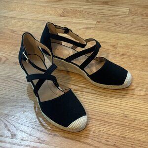 NEW Talbots Black Espadrille Wedges with Ankle Strap - Size 8